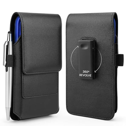 BECPLT Phone Holster for Galaxy S25 Ultra S24/S23/S22/S21/S20 Ultra Leather Belt Case 360 Rotating Pouch Holster Belt Clip Case Holder Black - color: Leather-Rotation, size: XL(6.85"x 3.5"x 0.6")