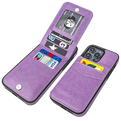 KIHUWEY for iPhone 14 Pro Max Wallet Case Card Holder Kickstand, Purple | Credit Card Slots, PU Leather, Magnetic Clasp, Flip Heavy Duty Protection Cover for Men and Women - color: Purple