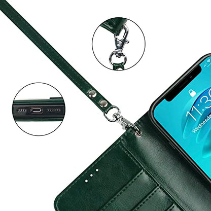Bocasal Detachable Wallet Case Card Holder for iPhone 14 Pro Max Green | RFID Blocking Kickstand Card Slots Holder PU Leather Magnetic Shockproof Wrist Strap Removable Flip Protective Cover 6.7 inch - color: Green