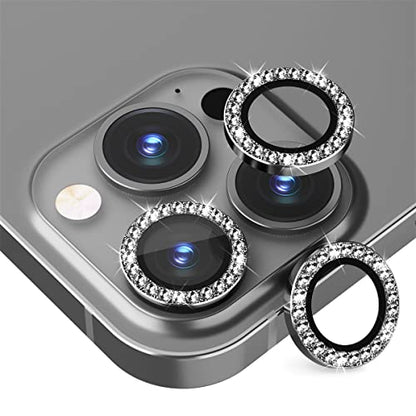 Suoman 3-Pack for iPhone 13 Pro Max/iPhone 13 Pro Camera Lens Protector, 9H Hardness Tempered Glass Film, [Flash Diamonds] [Does not Affect Night Shots] Individual Metal Protective Cover - Black - color: Diamond Black