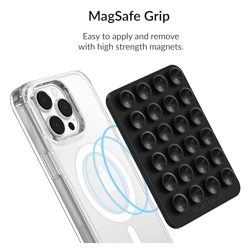 Velvet Caviar Suction Cup Phone Case Mount Compatible with MagSafe Devices Only - Magnetic Silicone Sticky Phone Grip Holder for iPhone Back of Phone - Mirror Gripper (Black) - color: Black