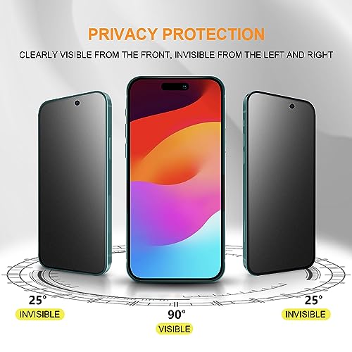 for iPhone 15 6.1" Matte Privacy Screen Protector with Camera Lens Protector Full Coverage Anti-glare Anti-spy Tempered Glass Film Anti-fingerprint Easy Installation - size: iPhone 15