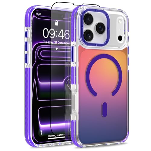 Magnetic Case for iPhone 17 Pro Max [Compatible with Magsafe] [Cute Fashion Fluorescent Design] [1 Screen Protector] Slim Translucent Matte Case for iPhone 17 Pro Max 6.9" 2025, Purple - color: Purple, size: iPhone 17 Pro Max