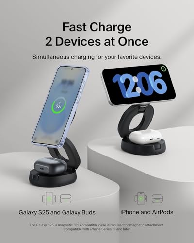 Belkin Qi2 15W Wireless Fast Charging Station, 2 in 1 iPhone Charger - color: Black, style: 2 in 1