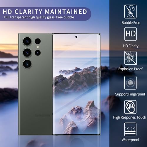 3 Pack Curved Tempered Glass Screen Protector for Samsung Galaxy S22 Ultra 5G, HD Clear, Scratch Resistant, Fingerprint ID Friendly, 6.8-inch, 3 Pieces - color: s22Ultra
