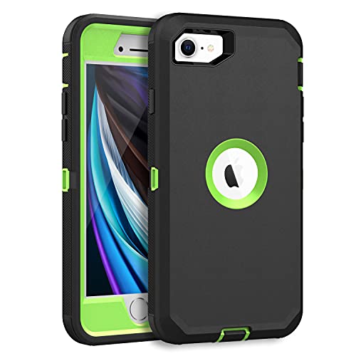 MXX Case Designed for iPhone SE Case 2020 /SE 2022 Heavy Duty Protective with Screen Protector [3 Layers] Rugged Rubber Protection Cover & Rotating 360 Degree Belt Clip SE 3rd/2nd Gen (Green/Black) - color: Green/Black