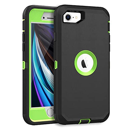 MXX Case Designed for iPhone SE Case 2020 /SE 2022 Heavy Duty Protective with Screen Protector [3 Layers] Rugged Rubber Protection Cover & Rotating 360 Degree Belt Clip SE 3rd/2nd Gen (Green/Black) - color: Green/Black