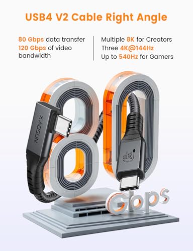 XAOSUN Right Angle USB 4 v2 Cable for 90 Degree Thunderbolt 4 Cable 3.3FT - size: 3.3FT