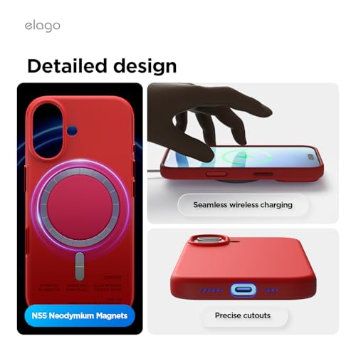 elago Premium Magnetic Silicone Case for iPhone 17 Red | Compatible with MagSafe, Liquid Silicone Material, Protection, Shockproof, Slim Phone (Red) - color: Red, size: iPhone 17