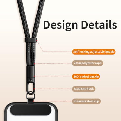 saxsion Lanyard for Phone, Self-Locking Phone Wrist Strap with 0.4mm Ultra-Thin Clip & 360° Hook, Anti-Drop Strap (Black) - color: Black