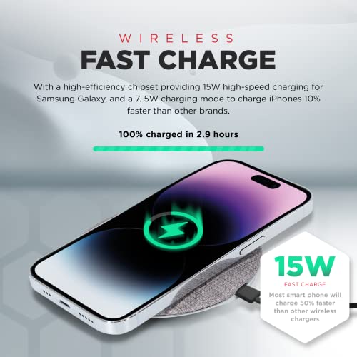Wireless Fast Charger, 15W Aluminum Fast Charging Pad, USB-A to USB-C Cable Included, Compatible with iPhone Apple & Android | Gray (Pad)