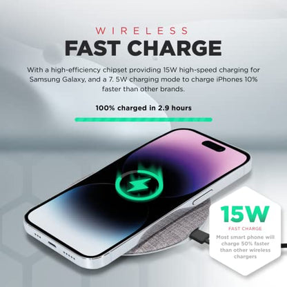 Wireless Fast Charger, 15W Aluminum Fast Charging Pad, USB-A to USB-C Cable Included, Compatible with iPhone Apple & Android | Gray (Pad)