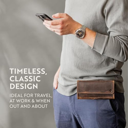 Moonster Leather Phone Holster – Genuine Full-Grain Leather for iPhone 17/16/15/14 Pro Max & Plus, Galaxy S25/S24 Ultra – Slim Belt Clip Phone Pouch with Magnetic Closure, Fits Thick Cases – 7” x 3.5” - color: Brown Horizontal