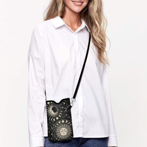 Universal Phone Sleeve Pouch with Crossbody Strap 7.6 X 4.3 Inches Shockproof Water Resistant Mobile Protection Bag-Black Sun Moon Neoprene Phone Pouch Bag - color: Black Sun Moon-Phone Pouch