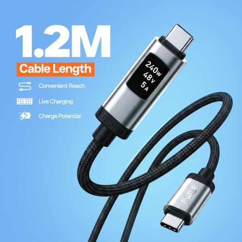 FASTER D8 USB-C to USB-C Cable with Real-time OLED Power Display, 3.9 ft