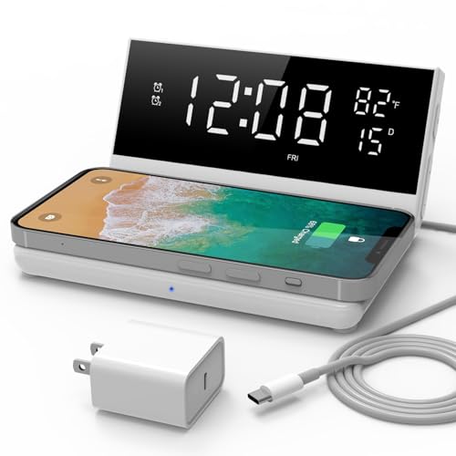 Soundfreaq Charge Rise II, SFQ-20: Digital Alarm Clock, with Fast USB Charger and Wireless Charger (White, Home) - color: White
