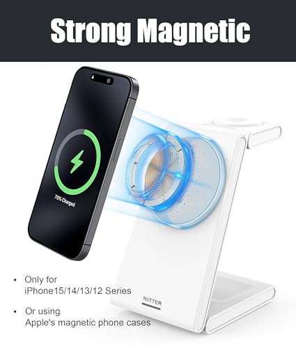 3 in 1 Wireless Charging Station, Magnetic Foldable Wireless Charger, Fast Travel Charger Stand for iPhone 17/16/15/14/13/12/Apple Watch/Airpods(20W PD Adapter Included)