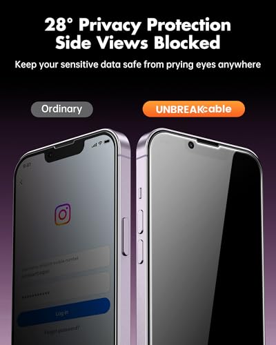 UNBREAKcable 2PCS Screen Protector for iPhone 14-1 Privacy Tempered Glass+1 Clear Glass Double Shatterproof [Easy Installation Frame] [9H Hardness] [Case Friendly] Anti-Scratch for iPhone 6.1 inch - size: iPhone 14