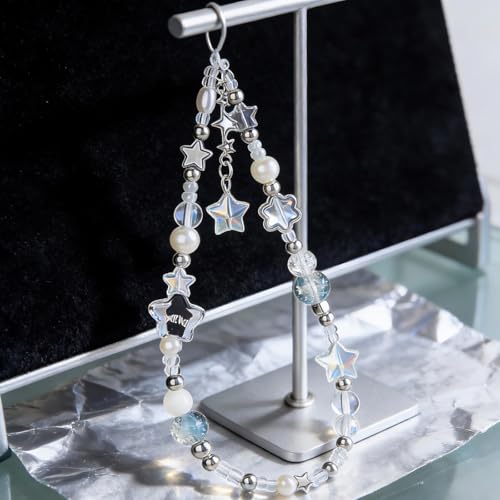 Cute Beaded Camera Wrist Strap for Phone, Digital Camera Charm Lanyard, Pearl Beaded Chain for Bag Keychain Gift - color: Star