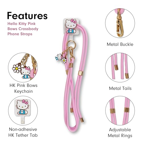 Sonix x Sanrio | Crossbody Phone Strap with Charms | Adjustable, Universal Cell Phone Rope Strap Lanyard | Pink Cord | Hello Kitty Pink Bows - color: Hello Kitty Pink Bows