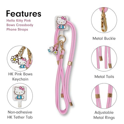 Sonix x Sanrio | Crossbody Phone Strap with Charms | Adjustable, Universal Cell Phone Rope Strap Lanyard | Pink Cord | Hello Kitty Pink Bows - color: Hello Kitty Pink Bows