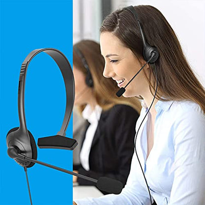 Call Center Headset, Single Ear Noise Cancelling Microphone Headphone with 3.5mm Jack in-line Control, Lightweight 45g Wired Headset for Office Work Customer Service Work from Home