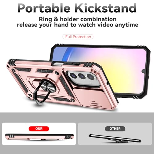 for Samsung Galaxy A17 / Galaxy A26 5G Case, with Slide Camera Cover HD Screen Protector [Military Grade Drop Tested] Ring Holder Kickstand Protective Phone Case for Samsung Galaxy A17, Rose Gold - color: Rose Gold w/ Slide Camera 2nd gen. Military Grade