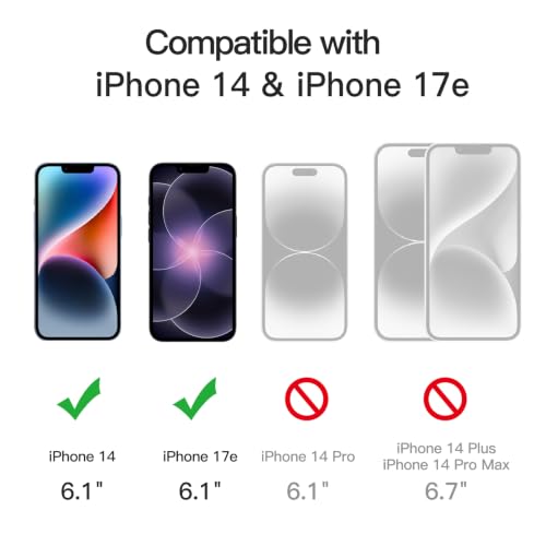 JETech Privacy Screen Protector for iPhone 14/17e, 2-Pack | Full-Coverage Tempered Glass, Edge-to-Edge Protection, Anti-Spy, Case-Friendly, HD Clear - size: iPhone 14/17e