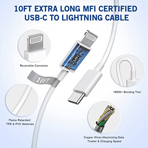 iPhone Fast Charger, [Apple Certified] 2Pack 10FT Extra Long Fast Charging - color: White 2Pack 10FT