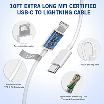 iPhone Fast Charger, [Apple Certified] 2Pack 10FT Extra Long Fast Charging - color: White 2Pack 10FT