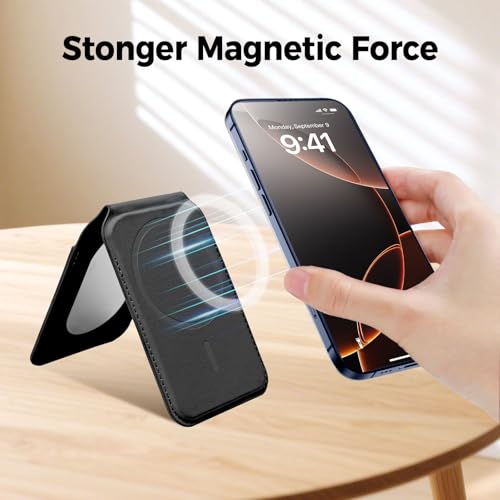 for MagSafe Wallet with Mirror,4 Card Holder RFID Blocking Stand - color: Black