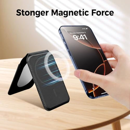 for MagSafe Wallet with Mirror,4 Card Holder RFID Blocking Stand - color: Black