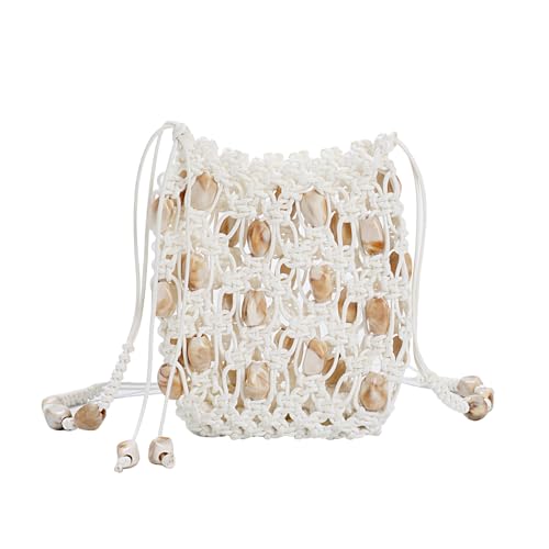 Boho Beaded Small Crossbody Bag for Women, Lightweight Crochet Cell Phone Purse with Adjustable Strap Crossbody Phone Purse - color: Beige