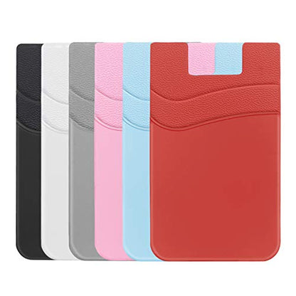 SS Card Holder for Phone Case - Silcone Stick On Credit Card Phone Wallet for Men & Women, Ultra-Thin & Portable, Compatible with iPhone/Android/Samsung Galaxy, Holds Cards & Cash, Hands-Free (6 pack) - color: black white grey pink blue red