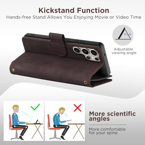 for Samsung Galaxy S24-Ultra-Wallet Case: with RFID Blocking Card Slots (6 Cards) | Soft PU Leather Magnetic Snap Zipper Pocket | Crossbody Wrist Strap Protective Phone Cover - Coffee - color: Coffee, size: Galaxy S24 Ultra（6.8‘’）