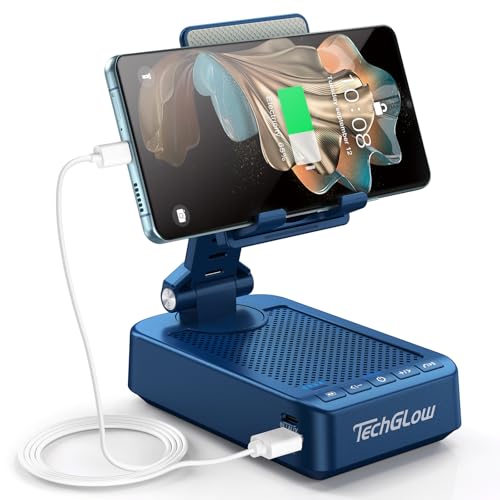 TechGlow Gifts for Men Women Foldable Cellphone Stand with Bluetooth Speaker and Charging Function 360° Rotatable Phone Stand Birthday Gift Idea for Mom Dad Cool Tech Gifts-Blue - color: Blue