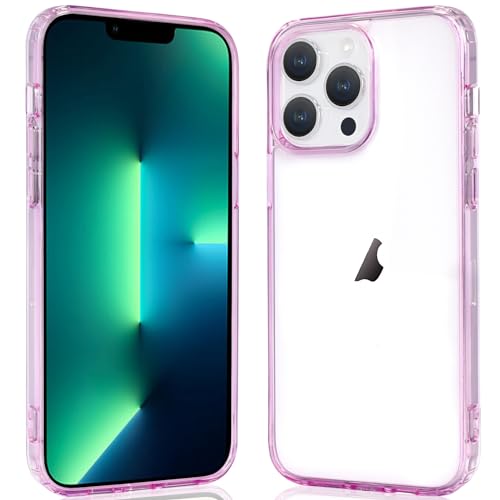 JJGoo Compatiable with iPhone 13 Pro max Case Clear, Transparent Shockproof Phone Case, Slim Anti-Scratch Hard PC Back Protective Cover Bumper, Transparent Pink - color: Transparent Pink