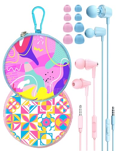 2-Pack Wired Earbuds with Cases, 3.5mm School Headphones, Energetic bloom - color: Energetic bloom
