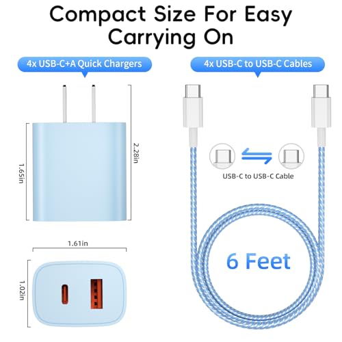 Fast Charger for iPhone 17 16, 4 Pack 20W Dual Port A/C Wall Charger Block
