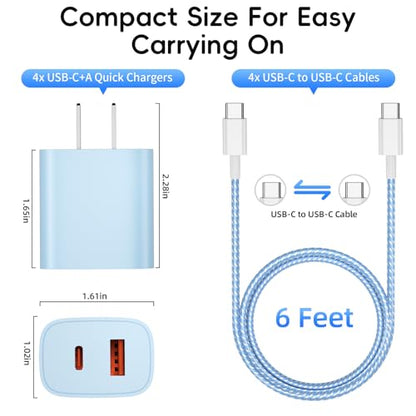 Fast Charger for iPhone 17 16, 4 Pack 20W Dual Port A/C Wall Charger Block