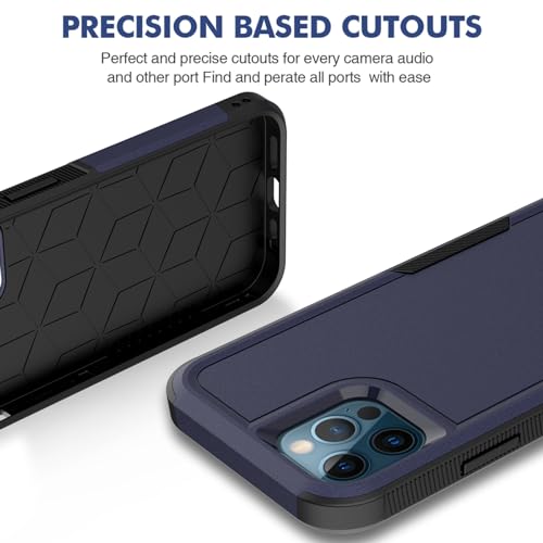 for iPhone 12 / iPhone 12 PRO Case: Dual Layer Protective Heavy Duty Cell Phone Case Shockproof Rugged Bumper Tough with Screen Protector - Military Grade Drop Tested for iPhone 12/12 PRO, Blue - color: Navy Blue (PC) + Black (TPU)