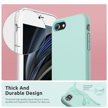 SURPHY Designed for iPhone SE Case, iPhone 8 Case, iPhone 7 Case, Liquid Silicone Phone Case for iPhone se 3rd 2nd SE 2022 SE 2020, Mint Green - color: Mint Green