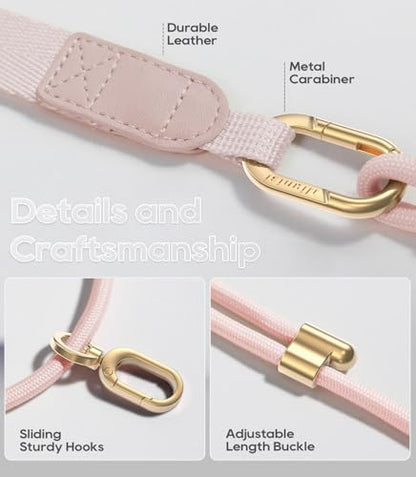 Phone Lanyard Crossbody with Phone Tabs, Adjustable Cellphone Lanyard with Skin-Friendly Neckband and Metal Carabiner - color: Pink