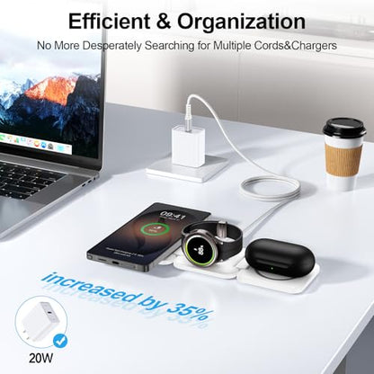 Wireless Charger Samsung, 3 in 1 Travel Charging Station Fast Charging Pad - color: White