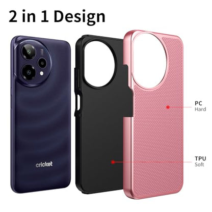 for Cricket Icon Plus 2026 (Plus Version Only) /AT&T Verge 2 Case with Tempered Glass Screen Protector,Dual Layer Heavy Duty Shockproof Protection (Rose Gold) - color: Rose Gold