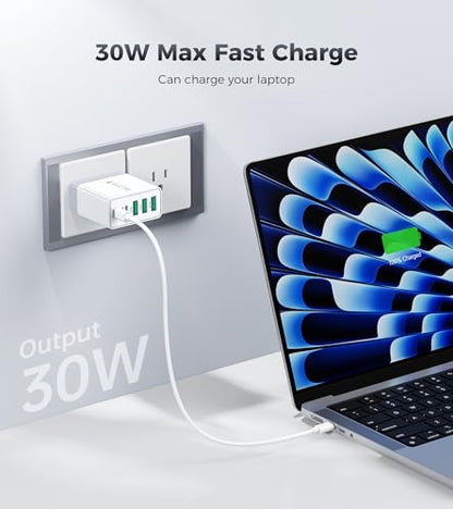 [2-Pack] 60W USB C Wall Charger,5-Port Fast USB C Charging Block - color: Updated White