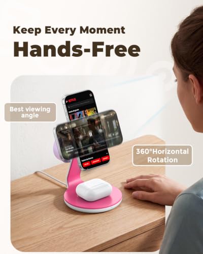 3-in-1 Magnetic Wireless Charger Compatible with MagSafe Charger - color: Pink
