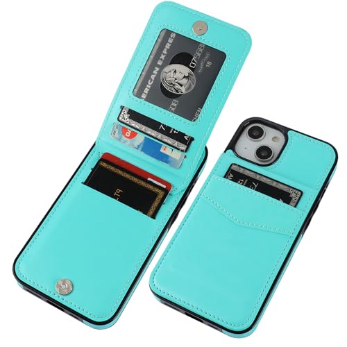 KIHUWEY for iPhone 14 Wallet Case Card Holder Kickstand, Light Blue - color: Light Blue