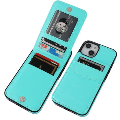 KIHUWEY for iPhone 14 Wallet Case Card Holder Kickstand, Light Blue - color: Light Blue