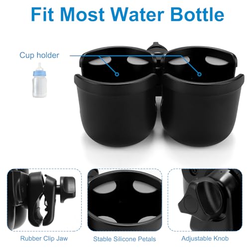 Accmor Stroller Cup Holder, Drinks Holder Bike Walker Wheelchair - color: All Black-Double Holder